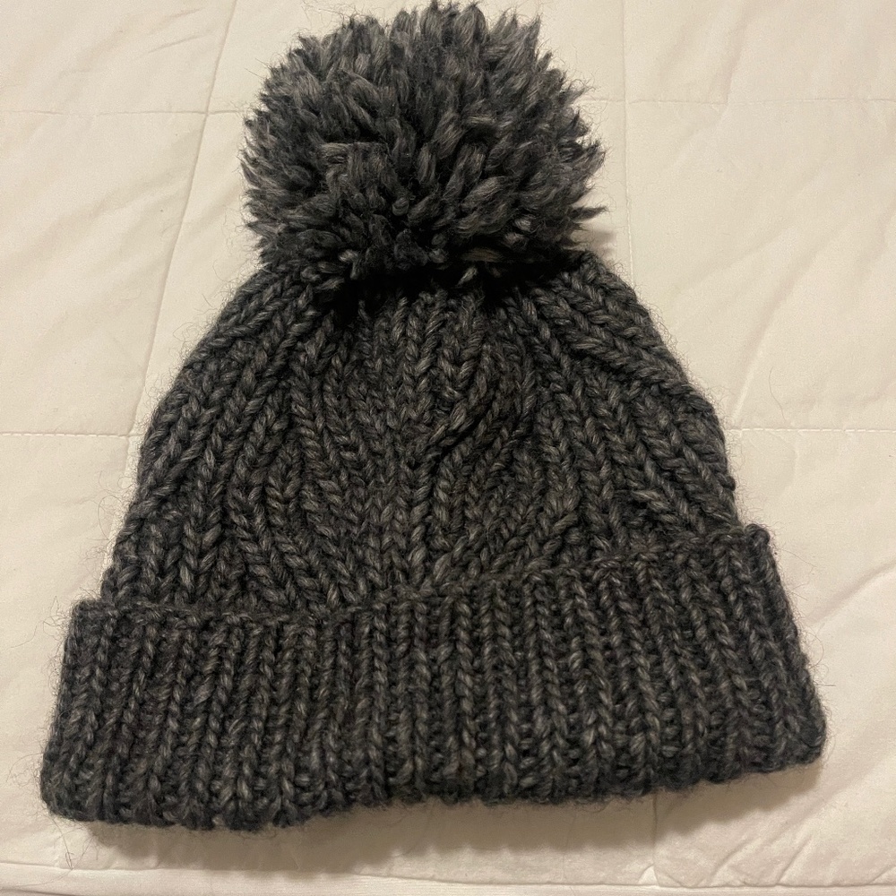 Knit Dark Grey Hat oversized pom pom